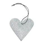 sølv glimmer julehjerte med sort lædersnøre - silver heart glitter ornament nordstjerne